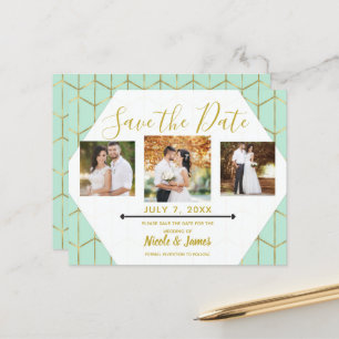 Boho Vert Menthe Hexagone Géométrique Or Save the 