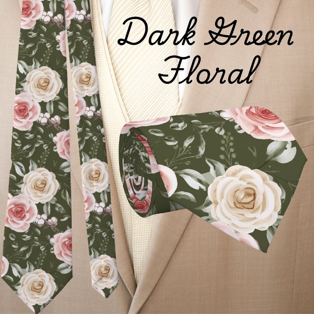 Boho Vert Sauge Foncé Blush Crème Floral Cravate à (Créateur téléchargé)