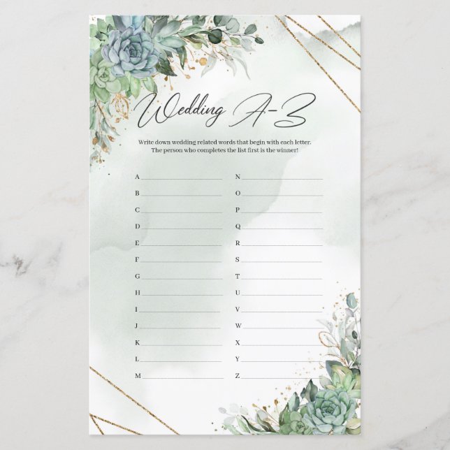 Boho vert succulent eucalyptus or Mariage A-Z (Devant)