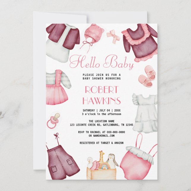 Boho Vêtements fille Baby shower Invitation (Devant)