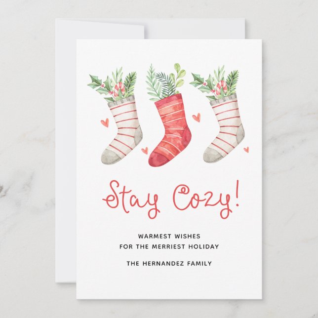 Boho Vibe Stay Cosy Christmas Card with Stockings (Devant)