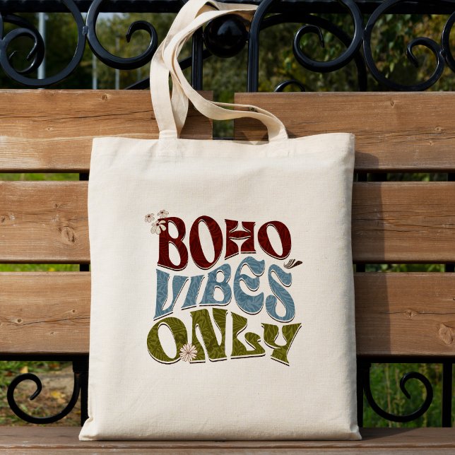 Boho VIbes seulement Retro Vintage Sac fourre-tout (Retro Vintage "Boho Vibes Only" Message Tote Bag)