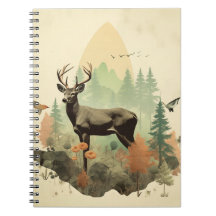 Boho Vintage Forest Deer Spiral Carnet
