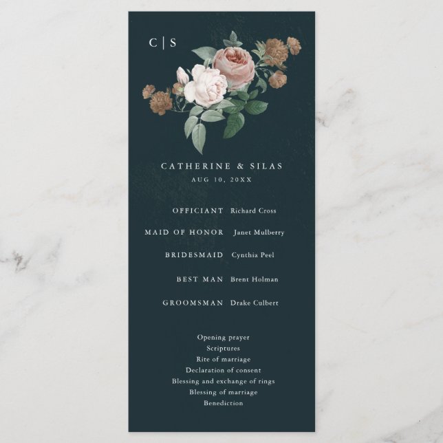 Boho Vintage Rose Floral Wedding Programme (Devant)