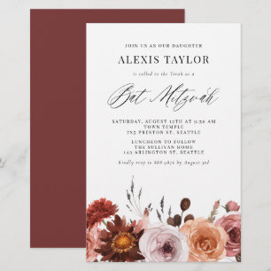 Boho Watercolor Automne Fleur Bat mitzvah Invitati