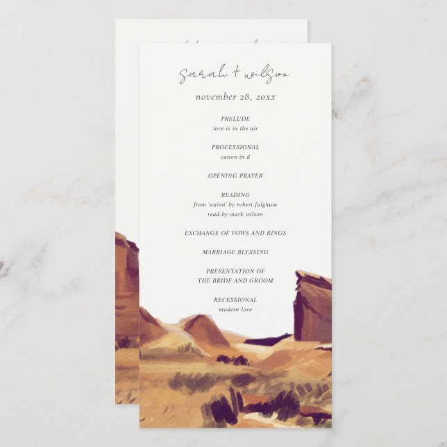 Boho Watercolor Desert Landscape Wedding Programme (Devant / Derrière)