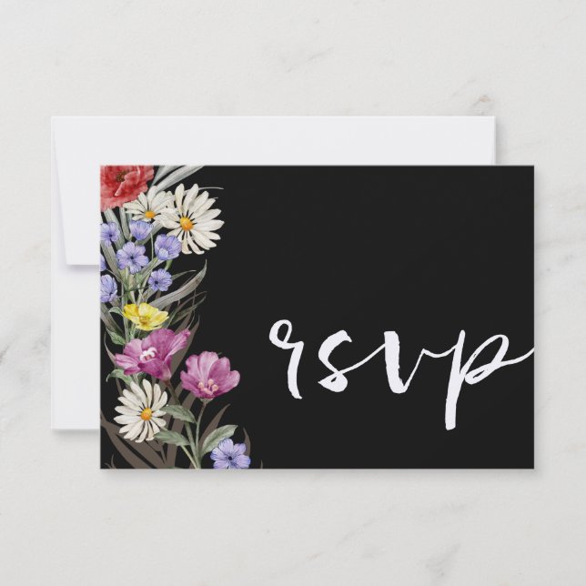 Boho Watercolor Fleur sauvage et mariage noir RSVP (Devant)