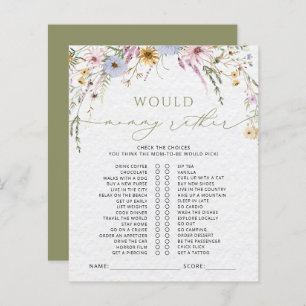 Boho Watercolor Fleurs sauvages Baby shower Jeu