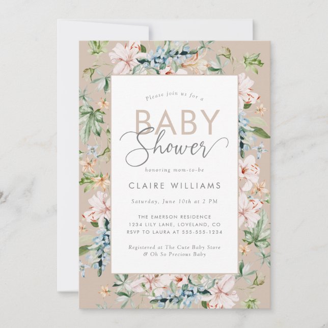 Boho Watercolor Floral Baby shower Invitation (Devant)