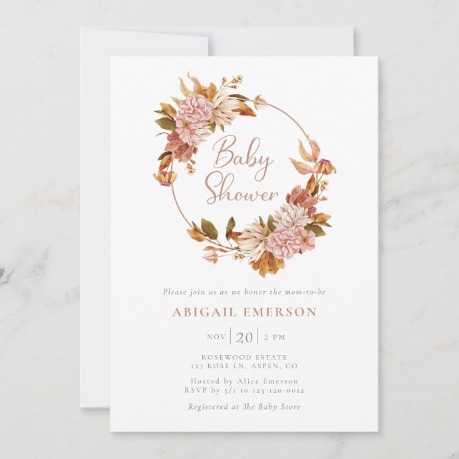 Boho Watercolor Floral Baby shower Invitation (Devant)