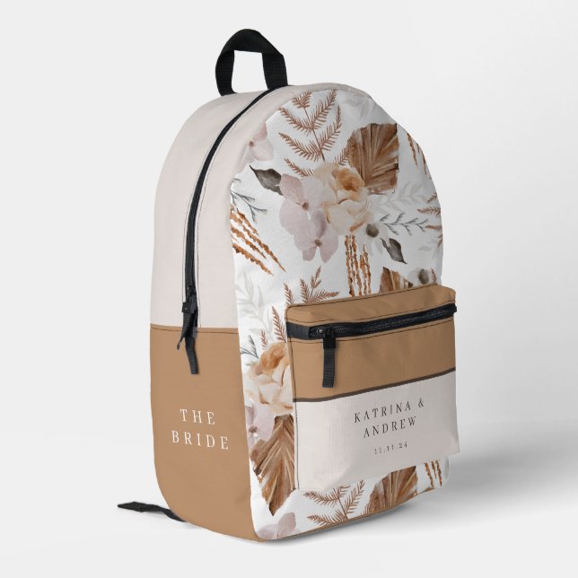 Boho Watercolor Floral Bride sac à dos (Coin arrière gauche)