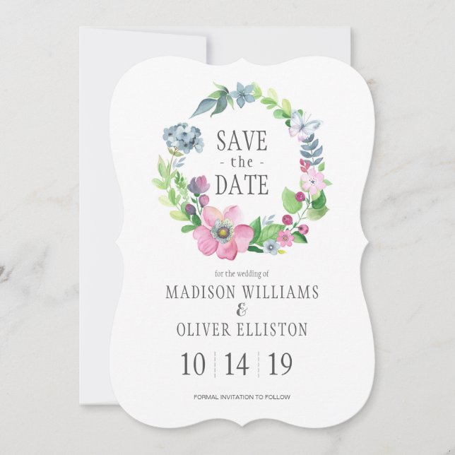 Boho Watercolor Floral & Butterfly | Save the date (Devant)