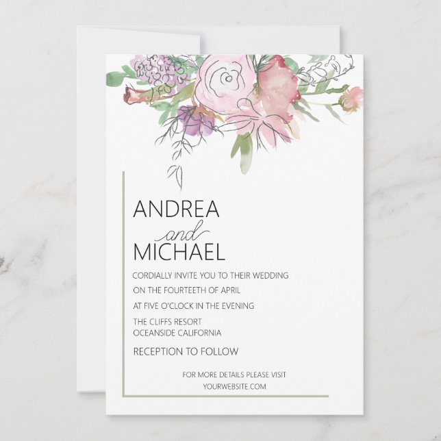 Boho Watercolor Floral Faire-part de mariage (Devant)