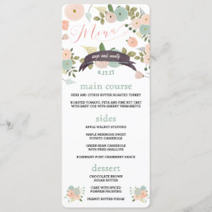 Boho Watercolor Floral Mariage Dîner Menus