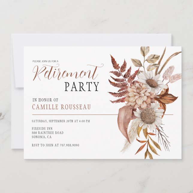 Boho Watercolor Floral Retraite Party Invitation (Devant)