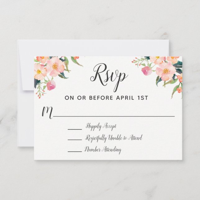 Boho Watercolor Floral Wedding RSVP (Devant)