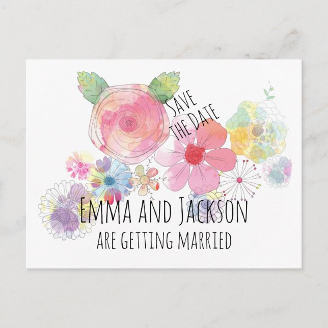 Boho Watercolor Flowers Enregistrer la date Carte  (Devant)