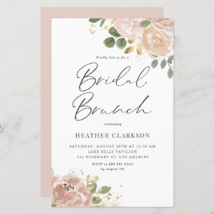 Boho Watercolor Mauve Peach Flowers Brunch nuptial
