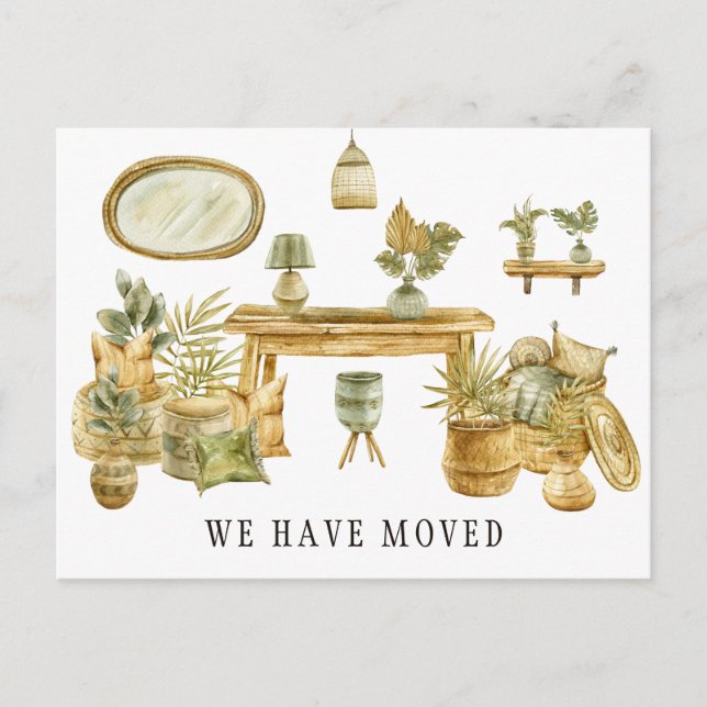 Boho Watercolor Nouvelle adresse Moteur Faire-part (Devant)