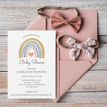 Boho Watercolor Rainbow Baby shower Invitation