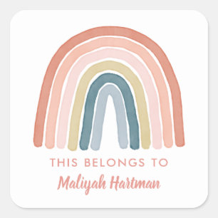 Boho Watercolor Rainbow Name School Étiquette Cora