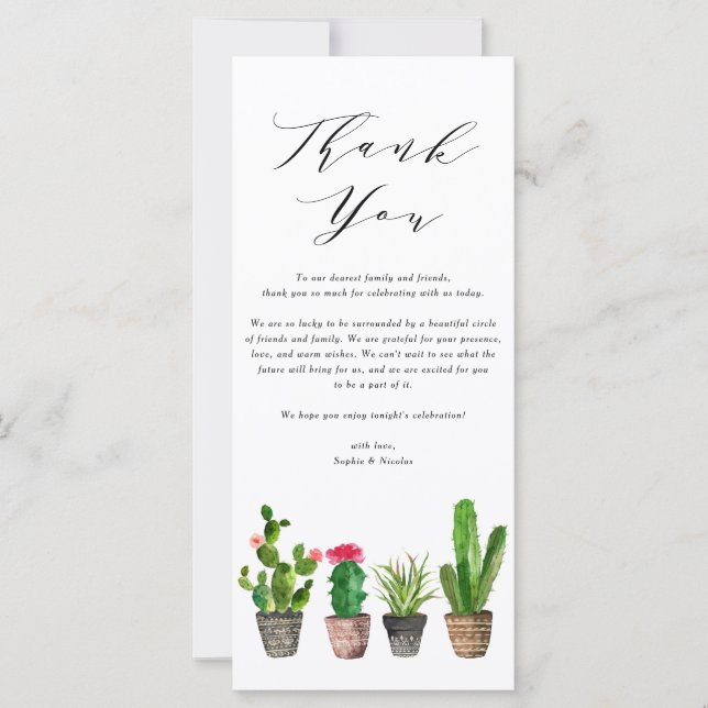 Boho Watercolor Succulents Carte de remerciements  (Devant)