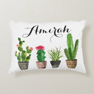 Boho Watercolor Succulents Coussin d'accentuation 