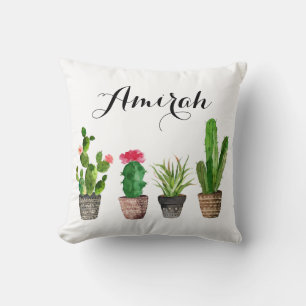 Boho Watercolor Succulents Coussin personnalisé