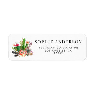 Boho Watercolor Succulents Étiquette de adresse fl