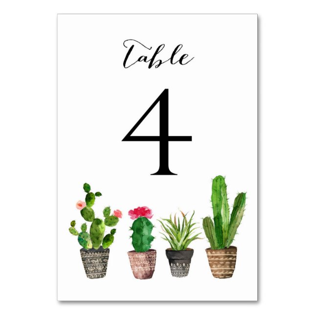 Boho Watercolor Succulents Numéro de tableau Carte (Par défaut)