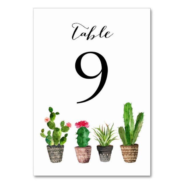Boho Watercolor Succulents Numéro de tableau Carte (Par défaut)