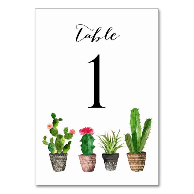 Boho Watercolor Succulents Numéro de tableau Carte (Par défaut)