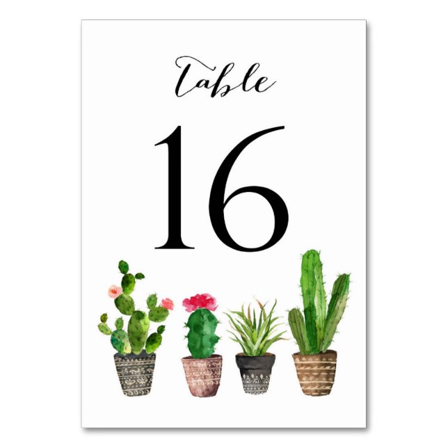 Boho Watercolor Succulents Numéro de tableau Carte (Par défaut)