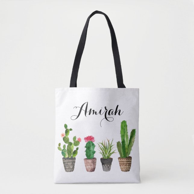 Boho Watercolor Succulents Sac fourre-tout personn (Devant)