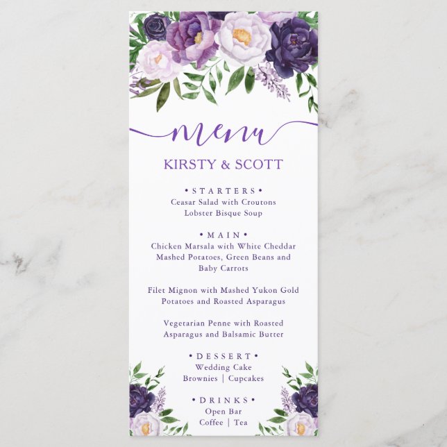Boho Watercolor Summer Flowers Menu Mariage (Devant)
