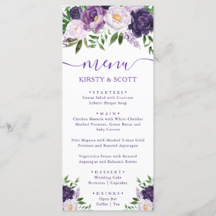 Boho Watercolor Summer Flowers Menu Mariage