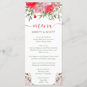 Boho Watercolor Summer Flowers Menu Mariage
