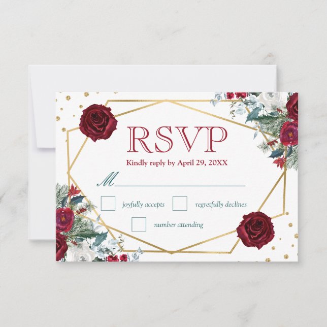 Boho Watercolor Winter Flowers Wedding Carte RSVP (Devant)