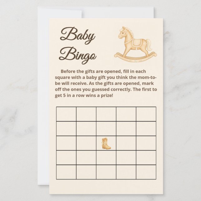 Boho Western Rocking Horse Baby Bingo Carte de jeu (Devant)