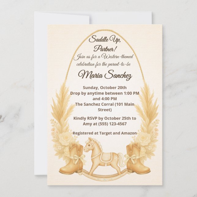 Boho Western Rocking Horse Baby shower Invitation (Devant)