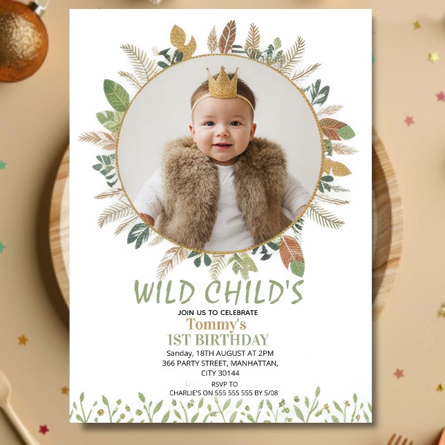 Boho Wild Child 1st Birthday Photo Invitation (Créateur téléchargé)