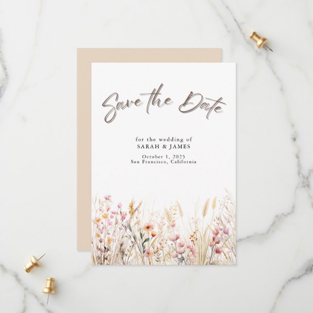 Boho Wild Flowers Enregistrer la carte Date | Mini (Devant/Arrière en situation)