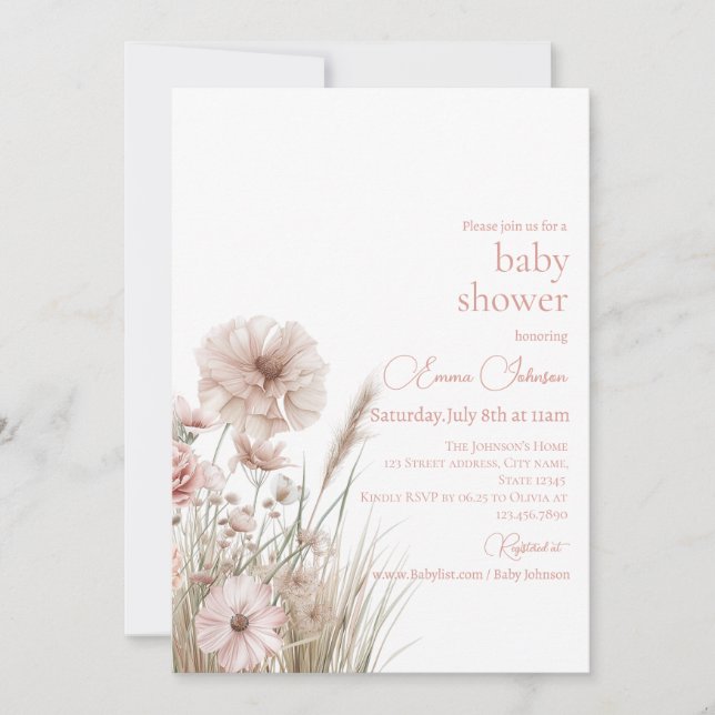 Boho Wildflower Baby Shower Invitation (Devant)