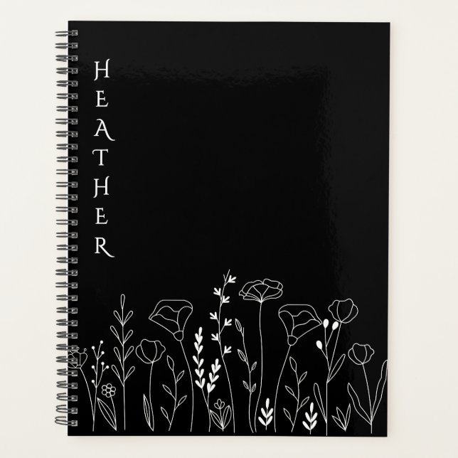 Boho Wildflower Personalized Black Gift for Her (Devant)