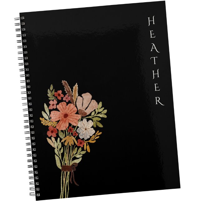 Boho Wildflower Personalized Black Gift for Her (Créateur téléchargé)