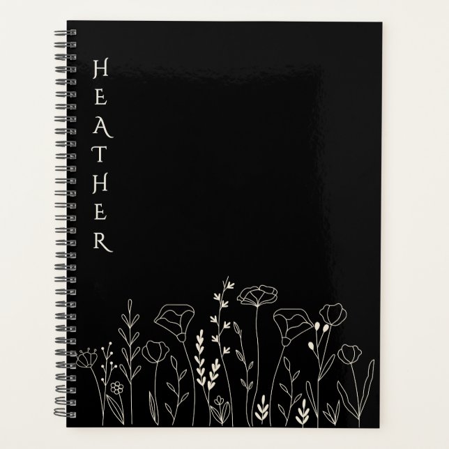 Boho Wildflower Personalized Black Gift for Her (Devant)