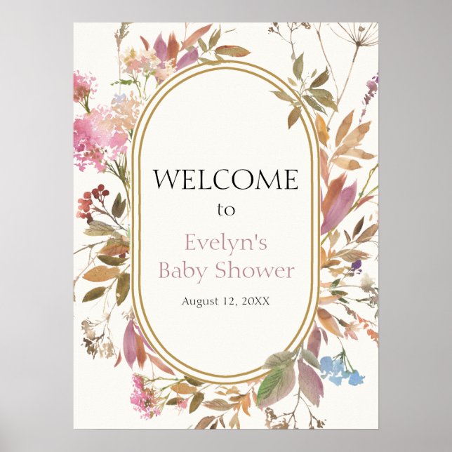 Boho Wildflower Rustic Wreath Welcome  Poster (Devant)