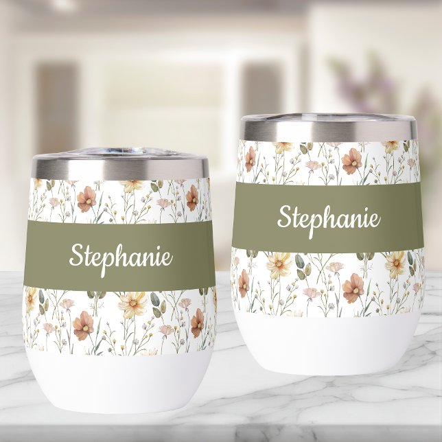 Boho Wildflower Watercolor Monogram Name Thermal (Créateur téléchargé)