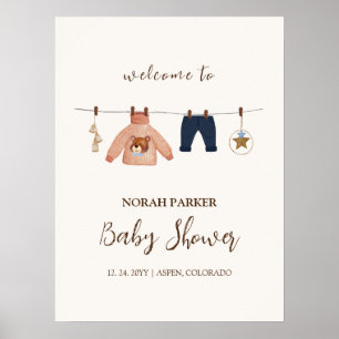 Boho Winter Clothesline Baby shower Affiche de bie