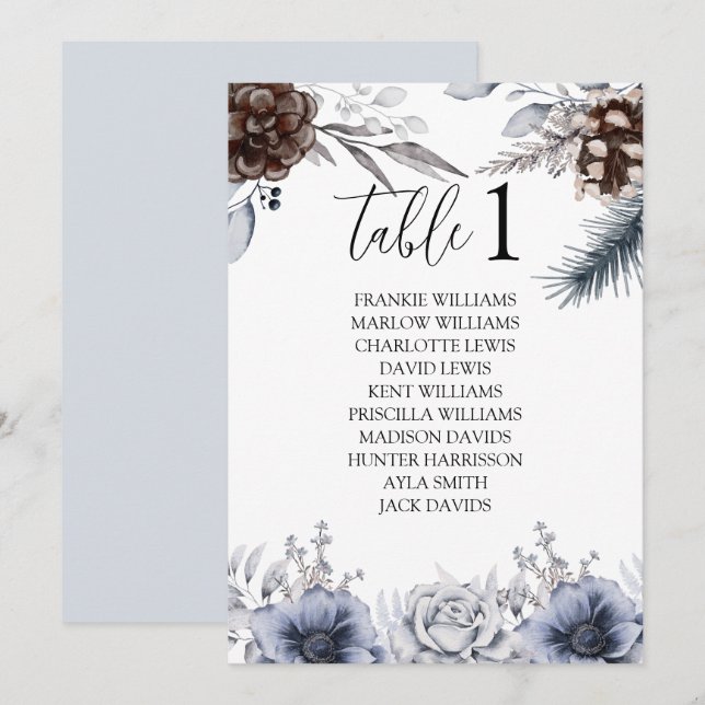Boho Winter Wedding Dinner Seating Chart Cartes (Devant / Derrière)